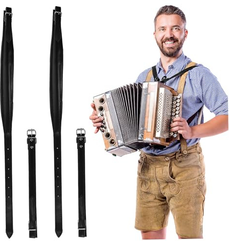 CVUTOVO Cinturón de Acordeón de Cuero Negro Ajustable Cinta de Hombro Acolchada para Principiantes y Músicos Expertos Cómodo y Fácil de Llevar