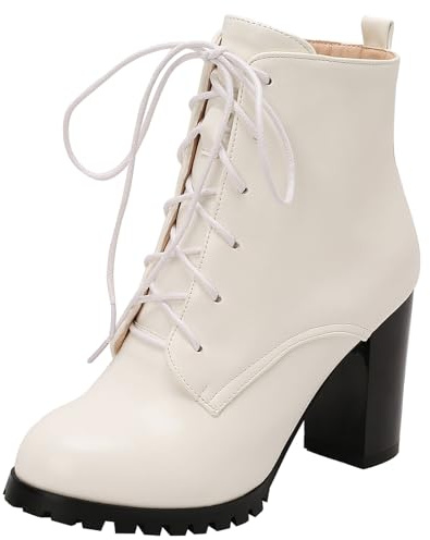 XIEPP Botas de combate con cordones para mujer, elegantes zapatos de tacón alto, elección elegante para fechas de otoño e invierno, Blanco, 35 EU