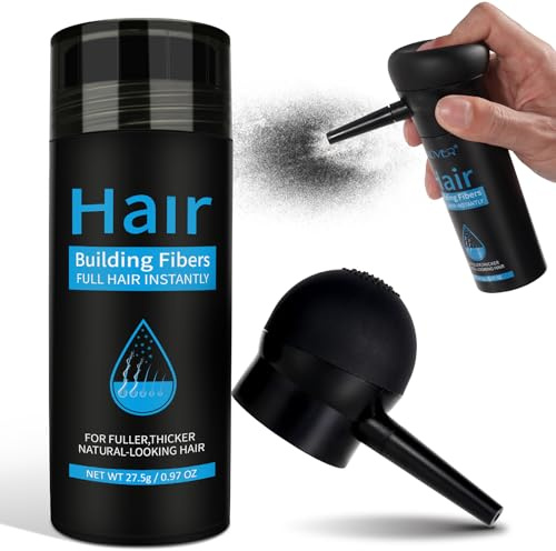 Fibra Capilar Natural con Aplicador Fácil, Corrector de Pérdida de Cabello para Hombre y Mujer, Polvo para Restaurar el Cabello y Ocultar Calvas, Color Negro – Solución para Cabello Fino y Delgado