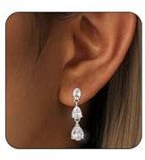 Lunvky 14K Gold Plated Dangle Earrings for Women Dainty Silver Drop Earring Trendy Long Dangling Wedding Bridesmaid Hoop Diamond Crystal Cute Earring Prom Jewelry Birthday Gifts