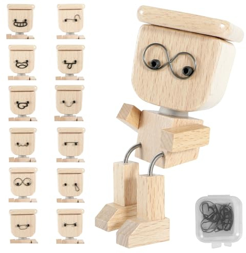 Figurine de voiture en bois animé avec 12 agitateurs en bois, tête pivotante amusante, décoration de voiture, pour tableau de bord, accessoires de voiture, décoration de bureau, figurine