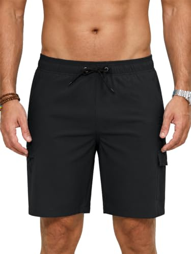 YloveM Badbyxor herr 2 i 1 innerbyxor, nätfoder, snabbtorkande boardshorts, herr med dragsko, ventilerande badshorts med dragkedja, vattenavvisande simbyxor, elastiska
