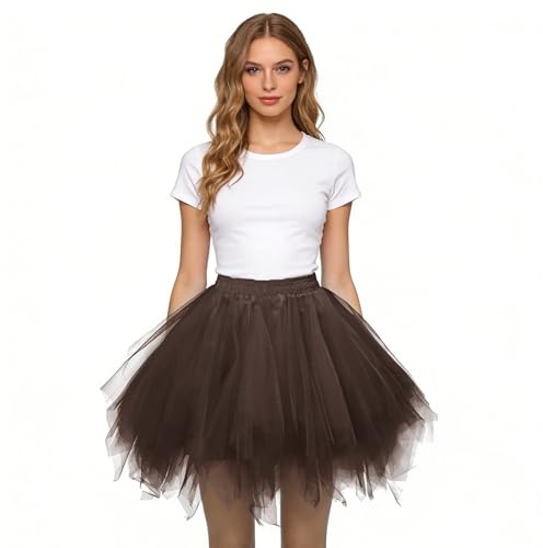 GYIOFAI Gonna Tutu Donne Dress Ballet Petticoat in Tulle a 3 Strati, tutù di Danza Classica per Adulti, Adolescenti e Adulti, Adatto per Halloween, Balli in Costume, Feste Festive (Marrone)