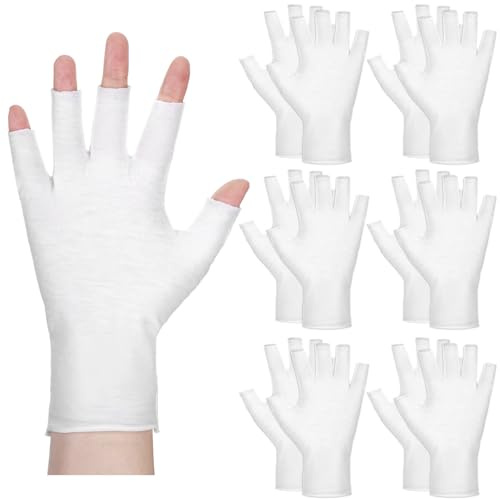 cobee 6 Pairs White Fingerless Gloves, Fingerless Cotton Gloves Soft Moisturizing Night Glove Breathable Moisturizing Sleeping Glove for Eczema Dry Hands Overnight Hydration