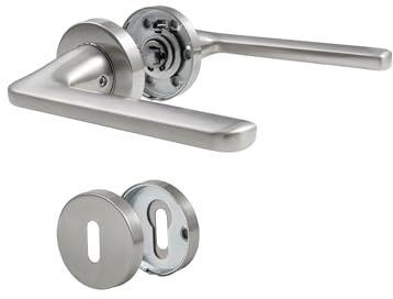 BEILEIOU Maniglie per porte interne Set di maniglie per porte Maniglia in acciaio inossidabile Moderna, pomello per porta d'ingresso e porte interne Serratura a cilindro BB-Buntbart Argento, ideale