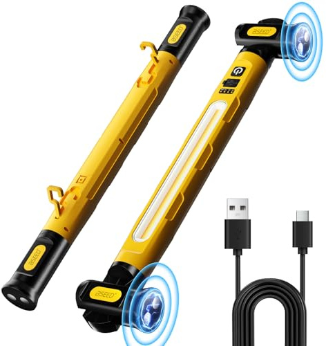 BSEED Magnetische Arbeitsleuchte, 3000 LM, helle LED-Arbeitsleuchte mit Magnet＆Haken, 5200mAh USB-C Schnellladung, Wasserdicht Arbeitsleuchte für Autoreparatur/Inspektion/Garage/Werkstatt– Gelb