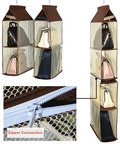 Staccabile 6 Scomparto Organizer Borsa Organizer per Armadio Trasparente Borsa Bag Collection Sistema armadi, Supporto di immagazzinaggio organizzatori per Soggiorno Camera da latto la casa Brown