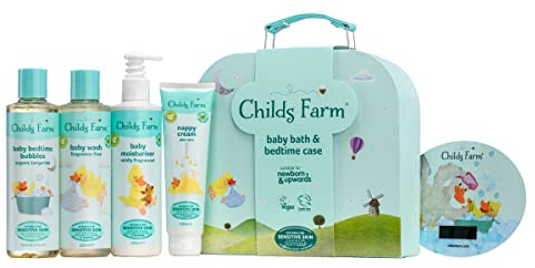 Childs Farm Baby Gifting Suitcase Baby Wash Bubble Bath Baby Moisturizer Nappy Cream Suitable for Newborns Sensitive Skin, Clear