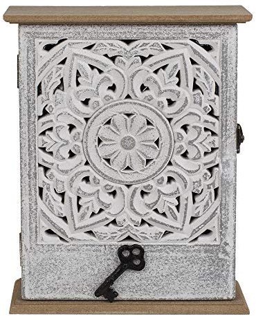 Out of the blue Holz-Schlüsselkasten mit Tür & weißem Blumendekor, ca. 20 x 26,5 cm Cassetta Portachiavi, Legno, Bianco, Taglia Unica