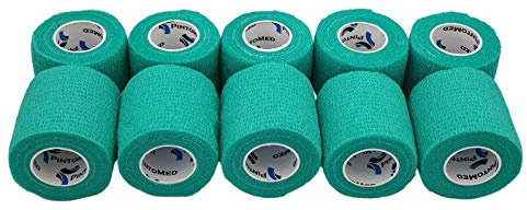 PintoMed - Bendaggio Coesivo -10 VERDE - garza elastica - 10 rotoli x 5 cm x 4,5 m autoadesiva flessibile bende, primo soccorso - Wrap Cohesive Bandage - Confezione da 10