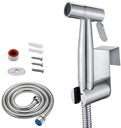 Handheld Bidet Sprayer Kit,Aokilom Stainless Steel Toilet Shattaf Douche Cloth Diaper Shower Sprayer Head with 1.2m Hose and Bracket Holder forPersonal Hygiene,Pet Bath,Washing Car,Water Flower,Toilet