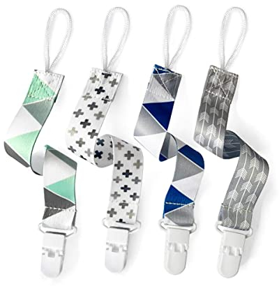 PandaEar 4 Stücke Baby Schnullerkette Clips Schnullerband- Leicht Baby Schnullerkette Halter Strap Schnuller Halter Clip für Neugeboren Mädchen und Jungs (4 Stücke)