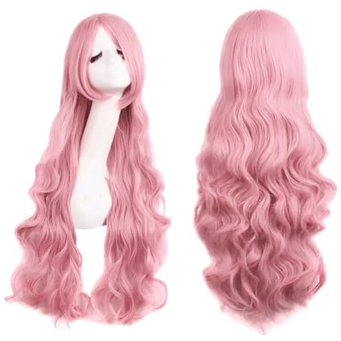 Colorful panda 32 tum/80 cm rosa lång lockig vågig cosplay peruker för kvinnor Flickor Barn Anime kostym fest Halloween karneval peruk värmebeständigt syntetiskt hår