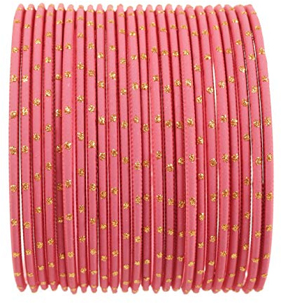 Touchstone Colorful Bangle Collection Indian Bollywood Exclusive Golden Glaze Rose Gold Color Designer Jewelry Special Large Size Bangle Bracelets. Set of 24 for Women.