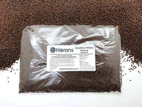 HERONS - Goldfish Pellets, Sinking Pellets for All Goldfish Varieties and Koi Fry - Multi-ingredient with Wheat Germ, Lecithin and Stabilised Vitamin C - High Protein - 200 grams