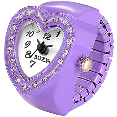 JewelryWe Damen Ringuhr Fingeruhr Analog Quarzuhr Elastisch Herz Ring Uhr Uhrenring für Mädchen Lila