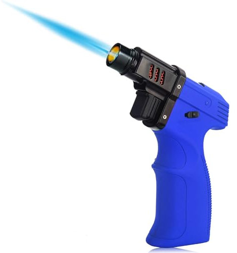 PROMISE Power Butane Torch Cigarette Lighter Kitchen Cooking Torch Jet Flame Gas Refillable Adjustable Flame Ignition Lock Candles Lighter Camping Grill Home Use Gift (Blue)