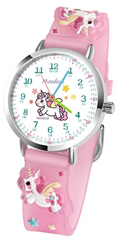 Maukoo Kinderuhr, 3D Cute Cartoon Armbanduhr, Armbanduhr für Kinder Jungen und Mädchen,30M wasserdichte Analog Quarzuhr, Teaching Handgelenk Uhren mit Silikon Armband (Unicorn pink B)