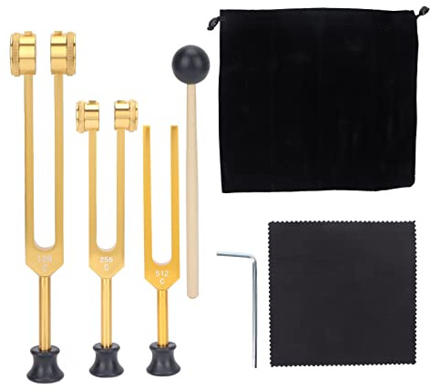 Tuning Forks Set (128Hz, 256Hz, 512Hz) Body Weighted Tuning Forks for Healing Chakra Set Medical Sound Healing Tools, Spiritual Items & Meditation Tools(Gold)