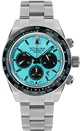 TACTICAL FROG Watch for Men 41mm Panda Chronograph VS75A Solar Quartz Movement Watches Sapphire C3 Luminous 200M Waterproof, Blue