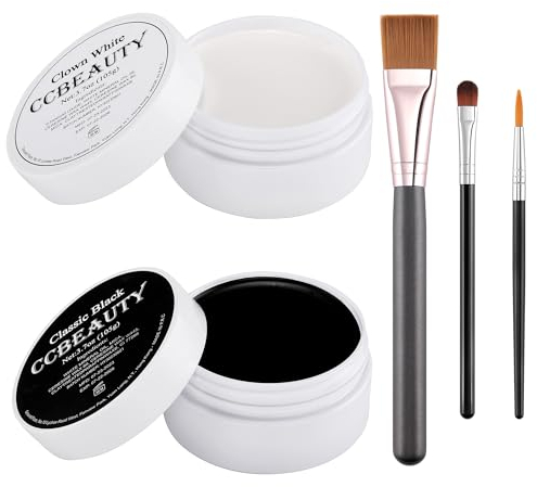 CCbeauty Face Paint Set Clown Weiß+ Schwarz Farben Bodypainting auf Ölbasis, 210g große Kapazität Professional Körperfarben für Halloween Zombie Vampire Clowns