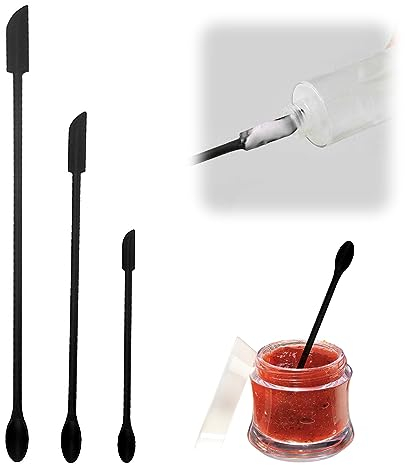 Set of 3 Mini Silicone Spatulas, Small Silicone Spoon, Spatula Jar Spatula, Beauty Spatula, Cosmetic Spatula, Long Handle Silicone Lotion Stirrer for Cosmetic Narrow Bottles, Beauty (Black)
