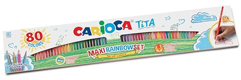 Carioca Lápices de Colores TITA | Caja Especial Maxi con 80 Lápices| Diseño de Arcoíris | Cuerpo Hexagonal y Brillantes