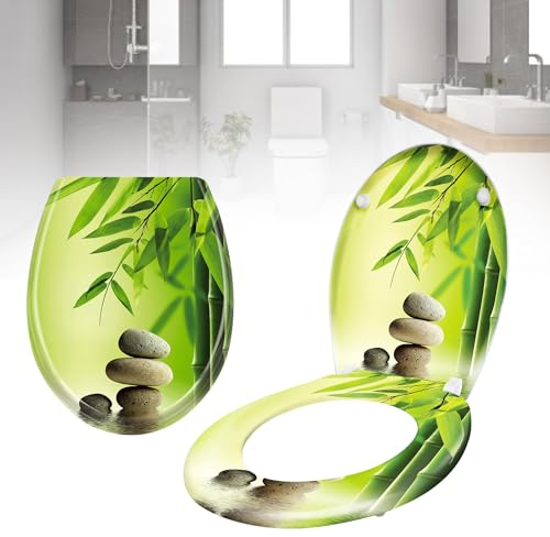 LZQ WC Sitz Toilettendeckel mit Absenkautomatik Toilettensitz Universal Größe Toilettensitz aus Hartplastik Antibakteriell Klodeckel aus Duroplast, Bambus