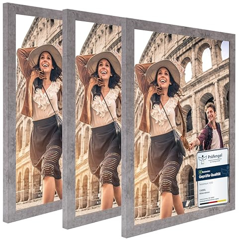 CABBEL set de 3 marcos 30x40 cm Marco de madera MDF con cristal acrílico inastillable, ideal para pósters, retratos en Gris (Hormigón)