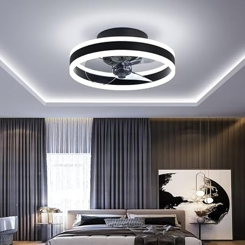AHWEKR Led Ventilador Techo con Luz Reversible Mando a Distancia Silencioso 6 Velocidades Dormitorio Lamparas Ventilador de Techo Pequeño Moderno Φ40cm Regulable Ventilador Techo con Luz,Negro