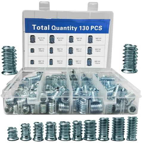 130 PCS tuerca hexagonal embutida，M6/M8/M10 Tuercas para Madera, Hexagonal Tuerca en Acero Galvanizado, Tuercas de Inserción para Muebles de Madera