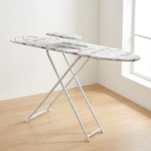 Foldable Ironing Board 43 x 13, Height Adjustable Iron Board with Heat Resistant Cover & Iron Rest, 43 Long Ironing Board with Sleeve Board, for Laundry Room