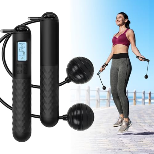 Replöst hopprep, trådlöst hopprep med digital disk, trådlösa hopprep för vuxna, viktade handtag hopprep vuxen fitness för inomhus träning boxningsträning