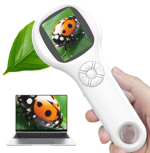 200X Microscope pour Enfants, Microscope Numérique Portable avec Écran IPS de 2, Microscopede Poche avec 8 LED Réglables, Vue PC Compatible avec Windows, Cadeau ouet pour Enfants 3-12 Ans - Blanc