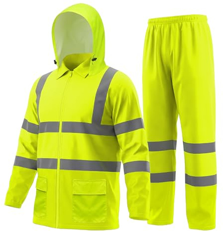 MGP SUPPLY Class 3 Hi-Vis Rain Suit - Waterproof Rain Jacket & Pants | Heavy Duty Rain Gear for Men and Women | Lightweight, Reflective Material | Large