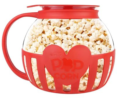 popcorn maker mikrowelle, Mikrowellen Popcorn Maker,Borosilikatglas Popcorn Mikrowelle, Spülmaschinenfest, für Versammlungen, Partys, Picknicks, Rot