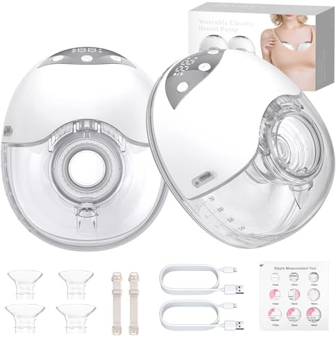 Tire-Lait Électrique Mains Libres, Portable et Silencieux, 4 Modes & 12 Niveaux d’Aspiration, Capacité 210 ml, Brides 19/21/24 mm, pour la Maison, le Travail et les Voyages (Blanc (2 Pièce))