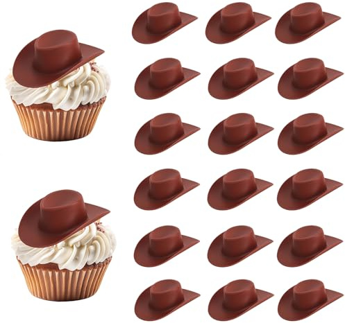 XRVRILE 20 stycken minicowboyhattar, miniatyr västerländsk cowgirl hatt dekoration, dockhus för födelsedag fest tårta dekoration, bordsdekoration, cupcake-toppar, fotograferingstillbehör (brun)