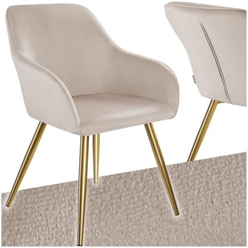 tectake® Sedia da Pranzo Imbottita, Effetto Velluto, Sedia Ergonomica, con Struttura in Acciaio, perfetta per Cucina, Soggiorno, Arredamento Casa, Ufficio e Conferenza -Tortora/Oro