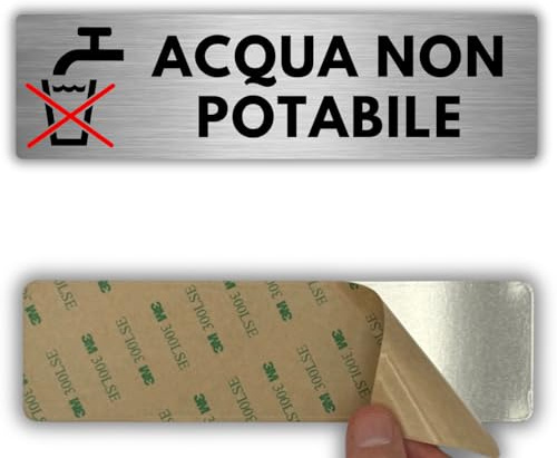 LEIASA | Segnale Acqua Non Potabile - 5 x 18 cm - Spessore 0,8 mm - Alluminio - Targa Adesiva - Cartello Vietato Bere - Avviso Sicurezza - (Acqua Non Potabile)