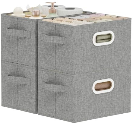 ENUMAIL Scatole Portaoggetti Pieghevole Aperta,26x20x17cm,Grigio,4 Pezzi
