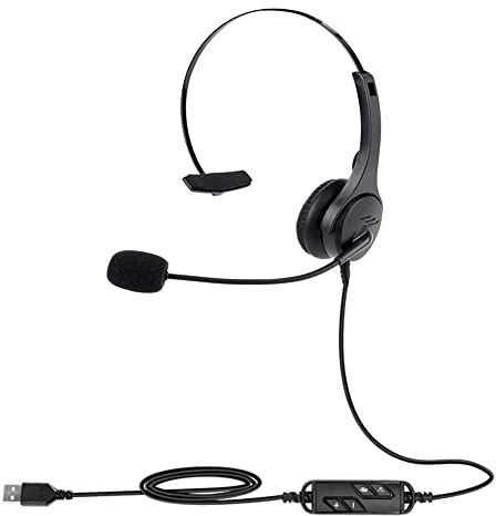 Badafaci Cuffia USB Cuffia Mono con Controllo del Volume del Microfono Regolabile per PC da Ufficio e Laptop