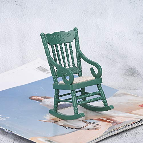 Bonbela Dollhouse Mini Furniture Wooden Blackish Green Chair 1:12 Scale Model Toy with Non Paint for Dollhouse Simulation and Play House (Dark Green)