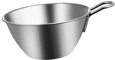 IEEDFJKK Rostfri blandningsskål med greppvänligt handtag, kokskål, blandning av mat, salladsberedning, topping och kaka, rostfritt stål, metall med handtag
