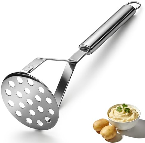 Homquen Puré de Papa de Acero Inoxidable, Puré de Papa resistente, Pasapurés de Papa, Utensilios Herramienta de Cocina para Machacar Verduras y Frutas, Lavable en Lavavajillas (25cm)
