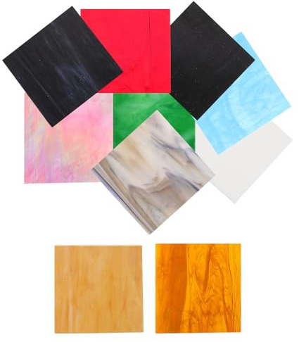 minkissy 10pcs 10cm Colored Glass Sheets for Mosaics DIY Cathedral Stained Glass Art Craft Tiles Water Ripple Texture for Church Window Decorations Random Color