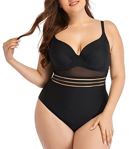Maillot De Bain Gainant Femme 1 Pieces, Maillots de bain de couleur unie grande taille pour femmes avec matériau en nylon hautement élastique Bretelles réglables et bonnets à armatures Points de balle