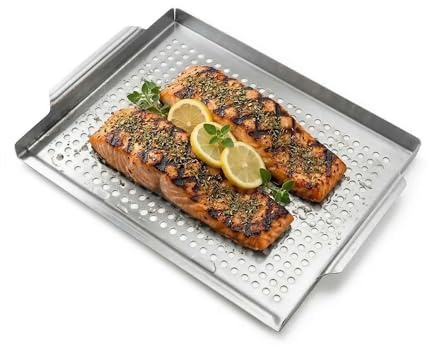 Amig - Piastra per Arrostire Pesce alla Griglia - 40 x 30 x 4 cm - Realizzata in Acciaio Inossidabile - Evita Che Il Pesce Si Rompa o CADA nella Griglia - MOD. AM08