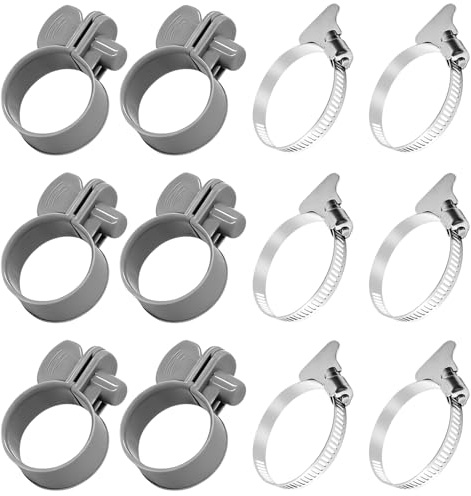 12 pezzi di clip per tubi in plastica per connettore di tubo da piscina, con clip regolabili per pompe filtranti da 1 1/4 pollice e 6 parti di ricambio in metallo 304 per le cinghie del collo.