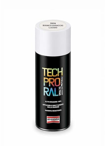 AREXONS - Tech Pro Ral Bianco Ghiaccio Brillante Smalto Spray ad Alta Copertura per Protezione Manufatti Ferrosi Esterni 400ml